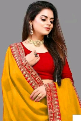 TAPADIA TRENDZ Printed, Embroidered Bollywood Georgette Saree(Yellow)