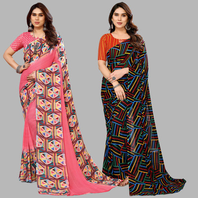 kashvi sarees Printed Daily Wear Georgette Saree(Pack of 2, Pink, Multicolor)