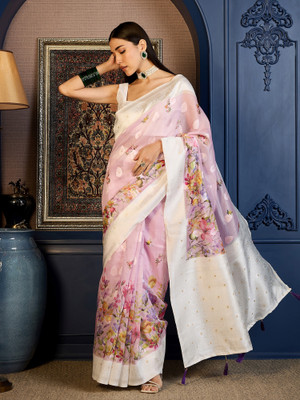 Tasrika Woven Daily Wear Cotton Blend Saree(Purple)