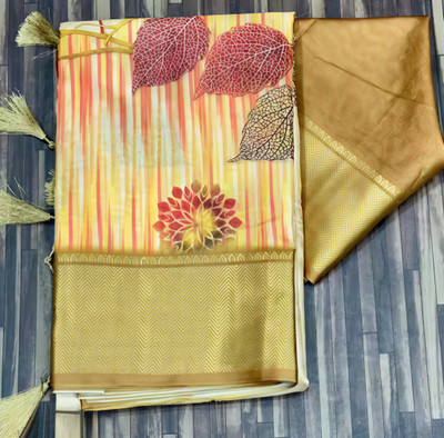 Marabout Digital Print Bollywood Cotton Silk Saree(Yellow)