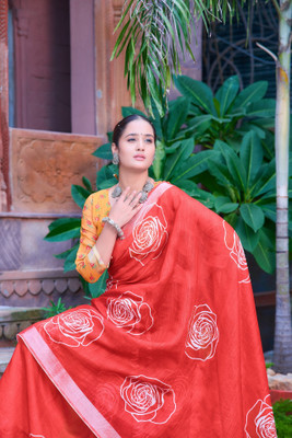 Vinayak Textile Printed Bollywood Linen Saree(Red)