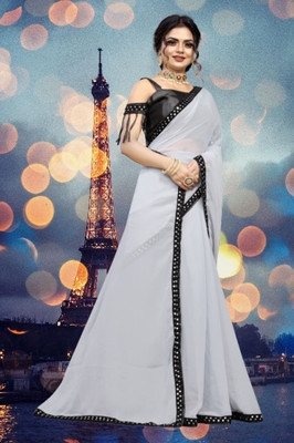 NESHVI ENTERPRISE Solid/Plain Bollywood Georgette Saree(Grey)