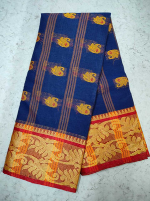 HouseOfCommon Self Design Tant Pure Cotton Saree(Dark Blue)