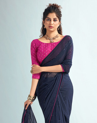 SIRIL Embellished Bollywood Georgette Saree(Blue)