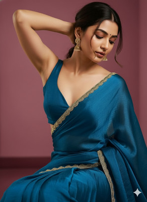 Tokyo Fashion Solid/Plain Handloom Jimmy choo Saree(Blue)