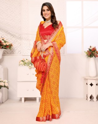 YASHIKA Printed Bollywood Georgette, Lace Saree(Yellow)