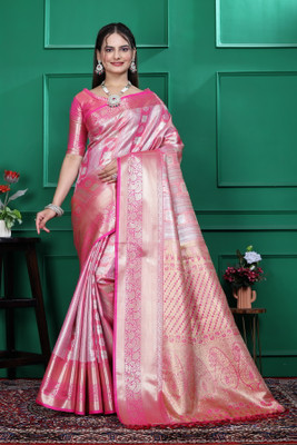 rangbhakti Paisley Banarasi Silk Blend, Dupion Silk Saree(Pink, Gold)
