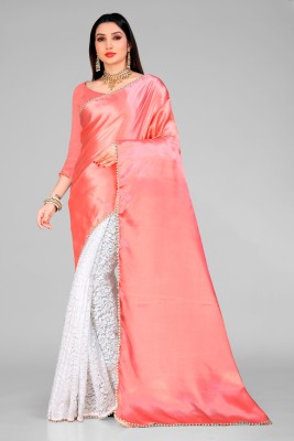 nilkanth Embellished, Solid/Plain Bollywood Satin, Net Saree(Pink)