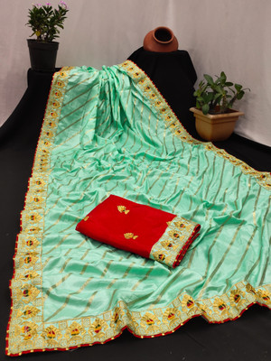 DRIZOMIZ Embroidered Bollywood Silk Blend Saree(Light Green)