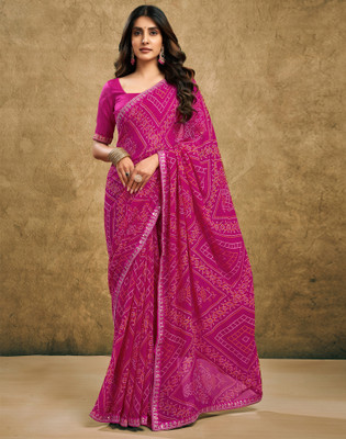 Satrani Printed, Embroidered, Embellished Bollywood Georgette, Chiffon Saree(Pink)