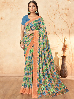 Tasrika Printed Chinnalapattu Georgette Saree(Green)
