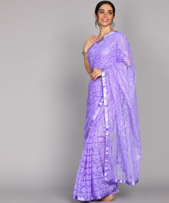 LOROFY Self Design Bollywood Net Saree(Purple)