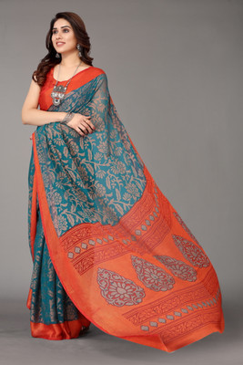 Winza Designer Printed Bollywood Chiffon, Brasso Saree(Light Green)