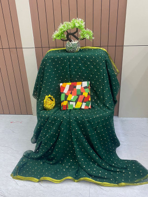 HouseOfCommon Embellished Bollywood Polyester Saree(Dark Green)