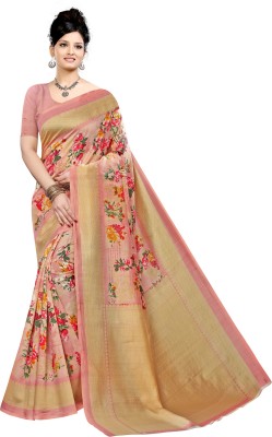 HouseOfCommon Floral Print Bollywood Cotton Blend, Art Silk Saree(Multicolor)