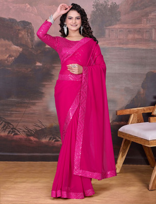 SOMVATI Embellished Bollywood Georgette Saree(Pink)