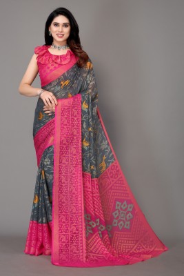 Winza Designer Printed Daily Wear Chiffon, Brasso Saree(Pink, Grey)