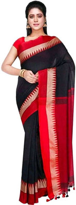 GOLU Self Design Handloom Pure Cotton Saree(Red, Black)