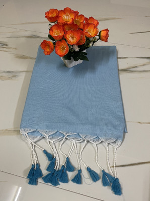 BeyondRetro Solid/Plain Daily Wear Handloom Cotton Blend Saree(Light Blue)