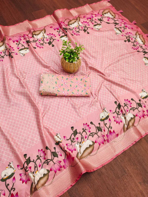 ALAGINI Digital Print Gadwal Cotton Blend Saree(Pink)