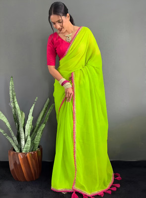 Jayshree Creation Solid/Plain Bollywood Georgette Saree(Light Green)