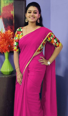 JiproStore Solid/Plain Bollywood Georgette Saree(Yellow)