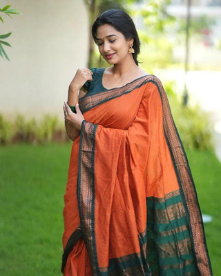 Juhi Collection Self Design Banarasi Art Silk Saree(Orange)