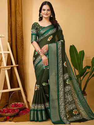 Anouk Rustic Printed Chinnalapattu Silk Blend Saree(Light Green)