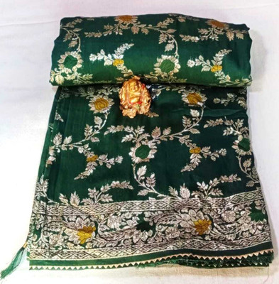 Jai maa bhagwati enterprises Solid/Plain, Floral Print Banarasi Art Silk Saree(Green)