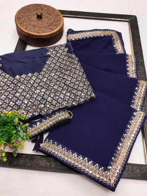 FASHIONFOXX Solid/Plain Bollywood Georgette Saree(Light Blue)