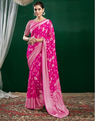 Satrani Dyed, Self Design, Woven, Embellished Banarasi Georgette Saree(Pink, Silver)