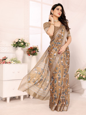 HITESH ENTERPRISE Floral Print Bollywood Cotton Linen Saree(Mustard)