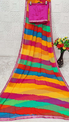 LAKHADATARI PRINTS Printed, Color Block, Striped Daily Wear Georgette, Chiffon Saree(Multicolor)