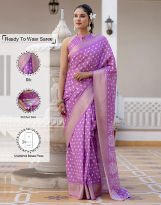 Samah Printed, Woven, Embellished Bollywood Silk Blend Saree(Purple)