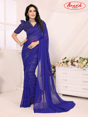 Anand Sarees Solid/Plain Bollywood Satin Saree(Dark Blue)