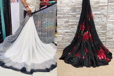 Sitanjali Polka Print Bollywood Georgette Saree(Pack of 2, Black)