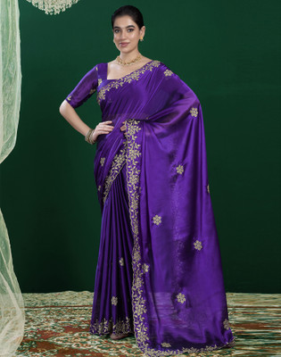 Satrani Embroidered, Self Design Bollywood Georgette Saree(Purple)