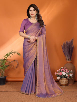Moda Rapido Embellished, Solid/Plain Bollywood Tissue Saree(Purple)
