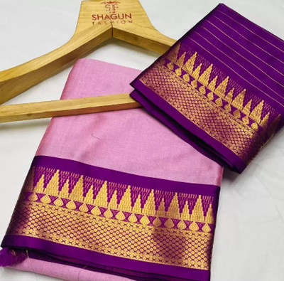 AMARQUEEN Woven Banarasi Silk Blend Saree(Pink)