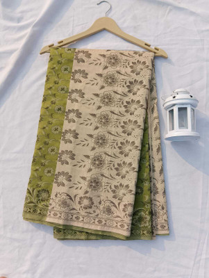 KASHIRATNAM Printed Bollywood Cotton Silk Saree(Green)