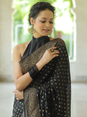 SHREE KSHETRAPAL CREATION Self Design Banarasi Pure Silk Saree(Black)