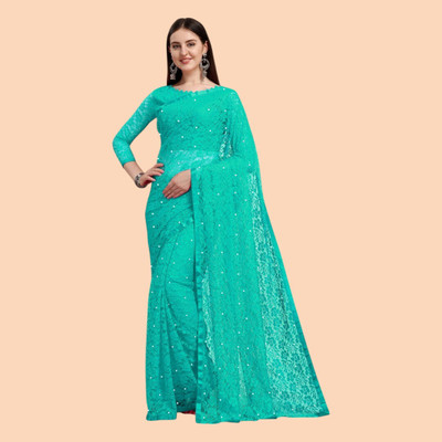 nexxxa Self Design Bollywood Net Saree(Blue)