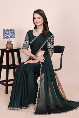 K 5 FASHION Embroidered Bollywood Georgette Saree(Dark Green)