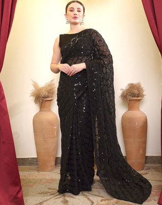 Divastri Embroidered Bollywood Georgette Saree(Black)