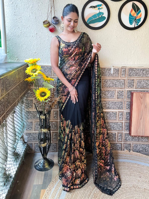Divastri Embellished Bollywood Net Saree(Black)