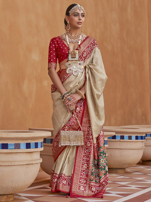 Divastri Printed Daily Wear Pure Silk Saree(Cream)