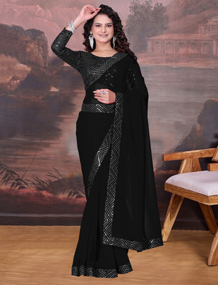 SOMVATI Embellished Bollywood Georgette Saree(Black)