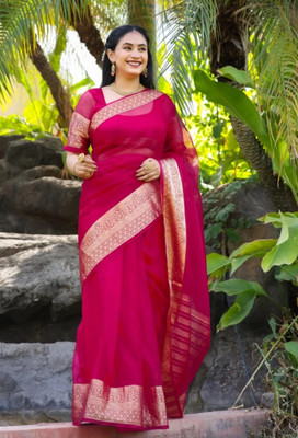 Divastri Solid/Plain Bollywood Organza Saree(Pink)