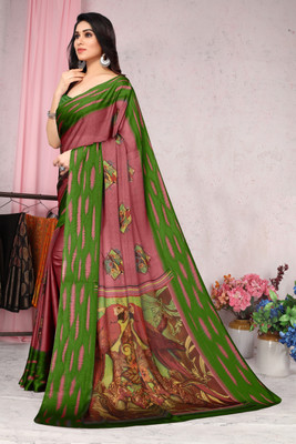 MIRCHI FASHION Printed, Blocked Printed Bollywood Chiffon, Georgette Saree(Green, Pink)