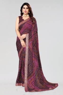 YASHIKA Printed Bollywood Georgette, Lace Saree(Purple)